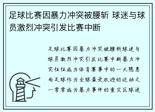 足球比赛因暴力冲突被腰斩 球迷与球员激烈冲突引发比赛中断