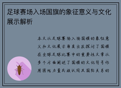 足球赛场入场国旗的象征意义与文化展示解析