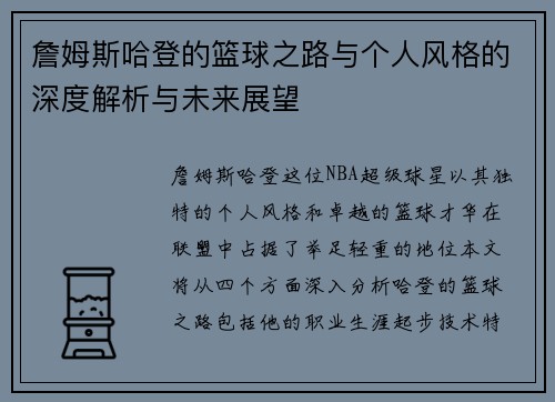 詹姆斯哈登的篮球之路与个人风格的深度解析与未来展望