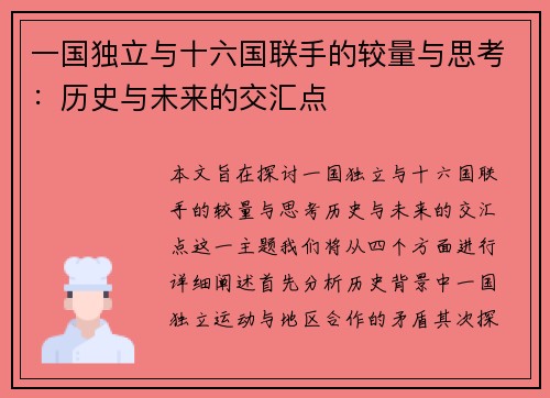 一国独立与十六国联手的较量与思考：历史与未来的交汇点