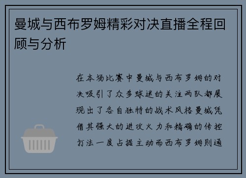 曼城与西布罗姆精彩对决直播全程回顾与分析