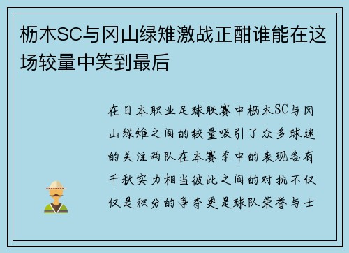 枥木SC与冈山绿雉激战正酣谁能在这场较量中笑到最后