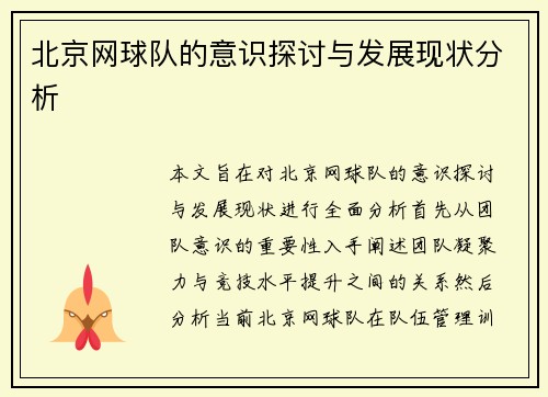 北京网球队的意识探讨与发展现状分析
